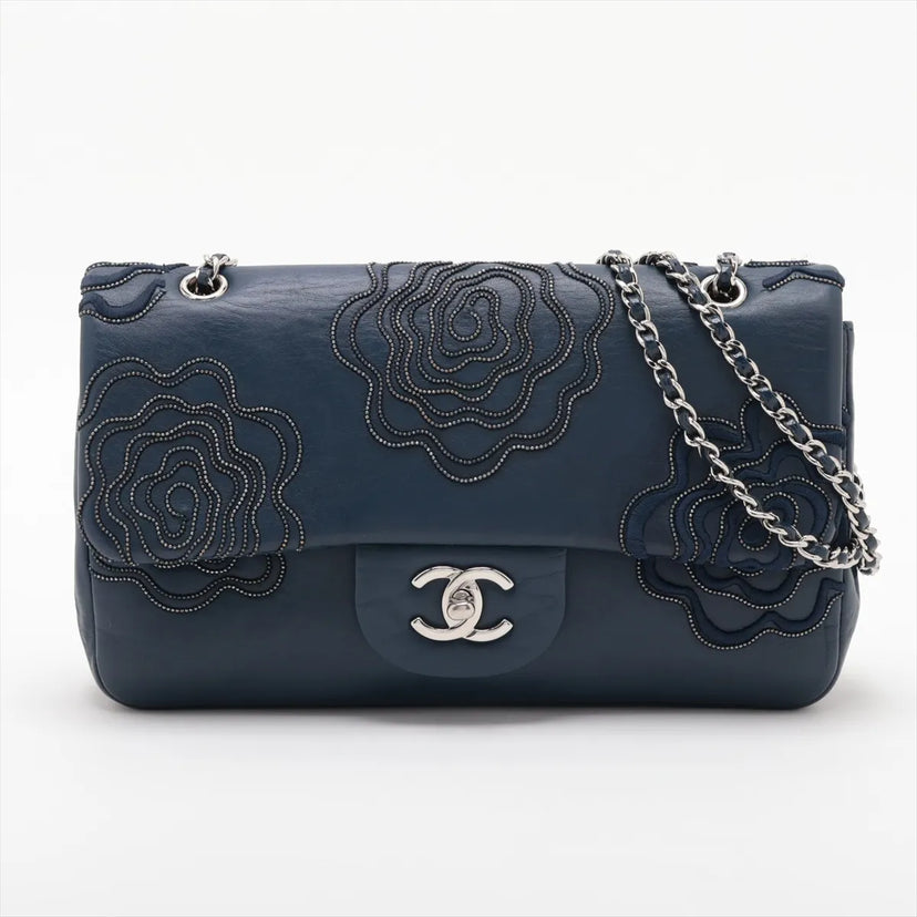 Chanel Camélia Single Flap 25 – Navy Blue / Silver Hardware